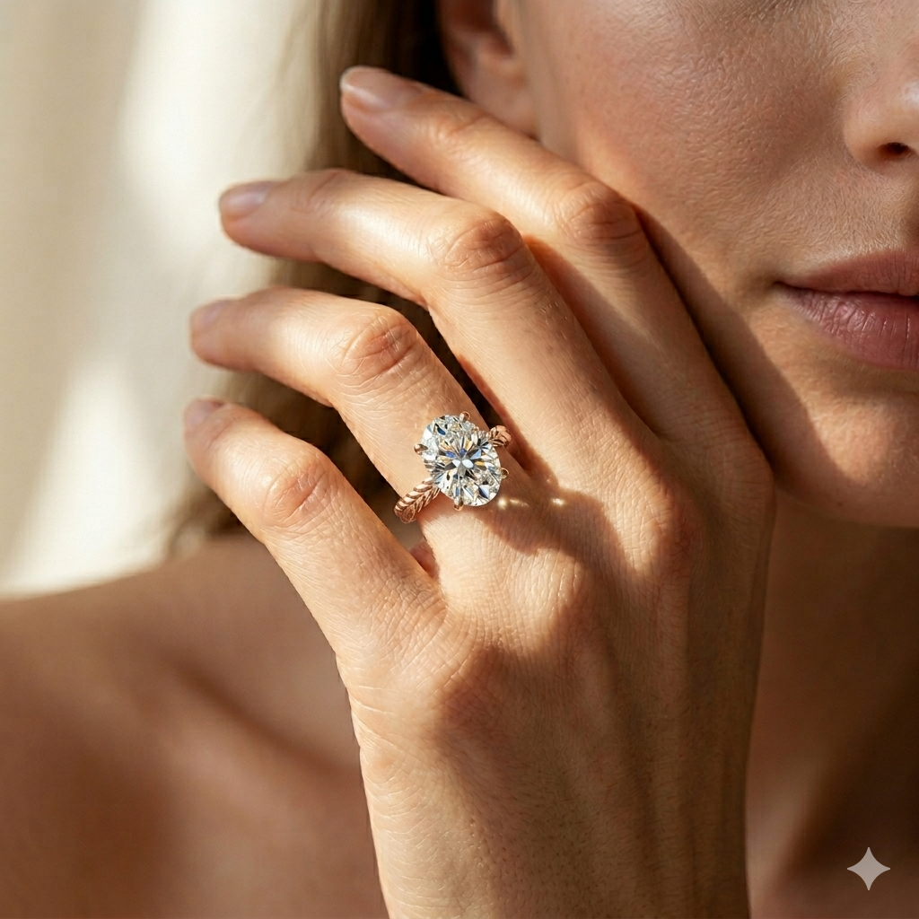 Jayden Oval Shape Classic Engagement Ring in 14K Rose Gold