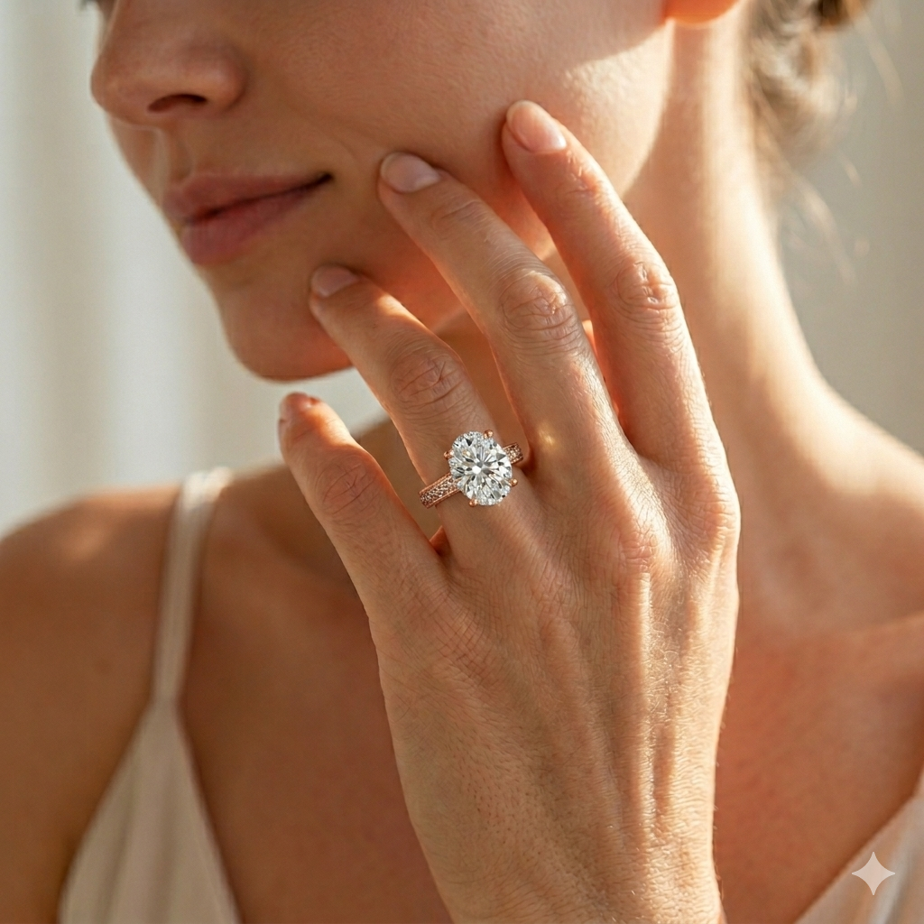 Violet Oval Shape Classic Engagement Ring in 14K Rose Gold