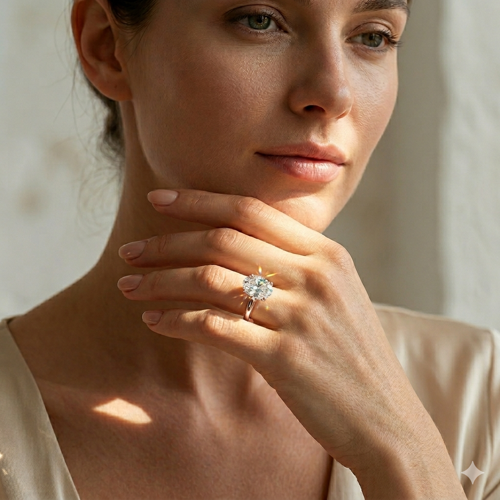 Saylor Oval Shape Classic Engagement Ring in 18K Rose Gold