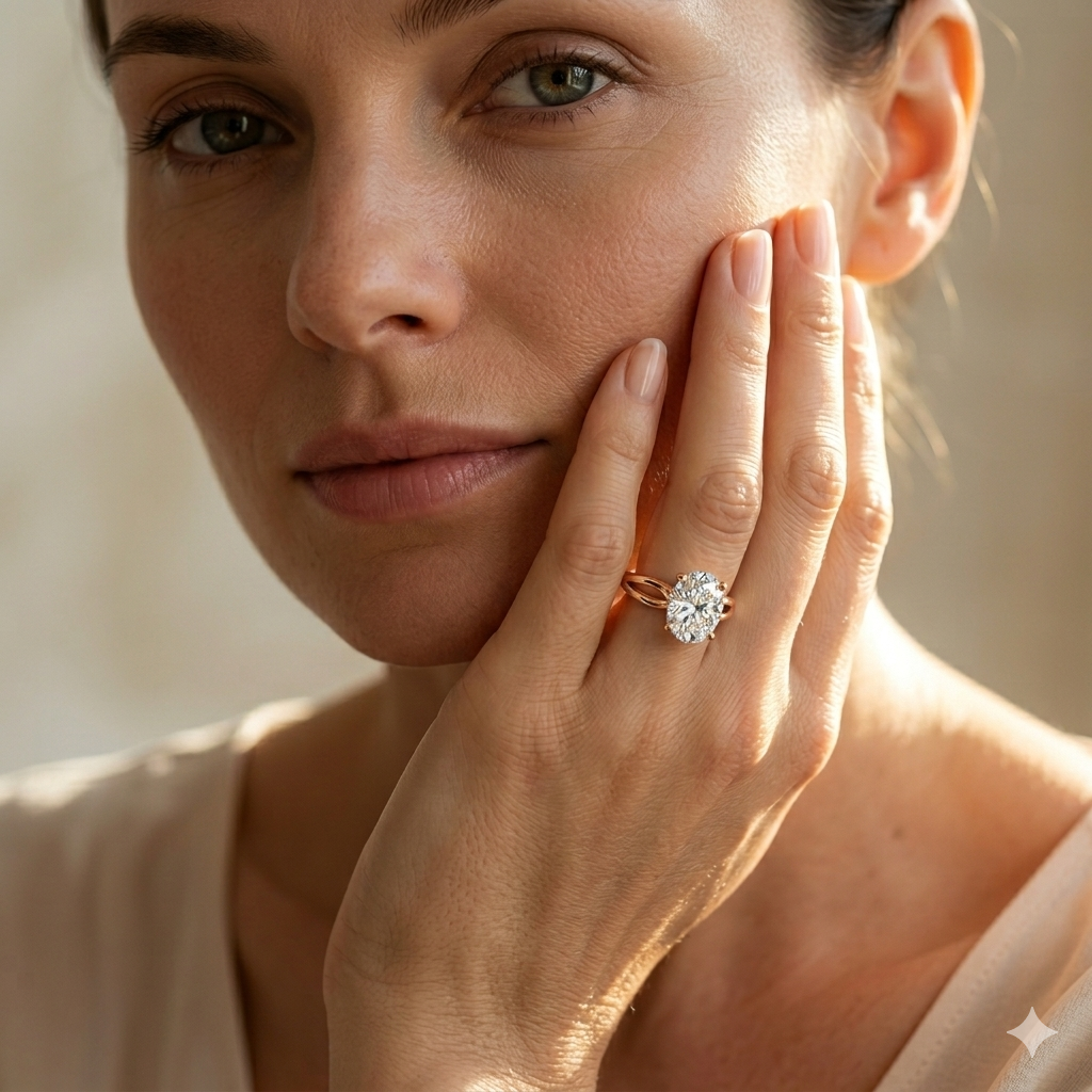 Beatrice Oval Shape Classic Engagement Ring in 14K Rose Gold