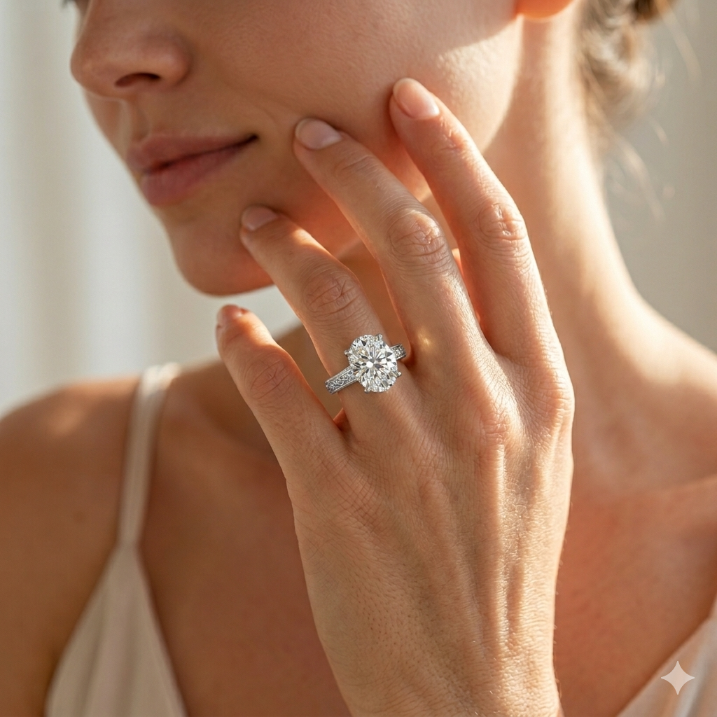 Violet Oval Shape Classic Engagement Ring in Platinum