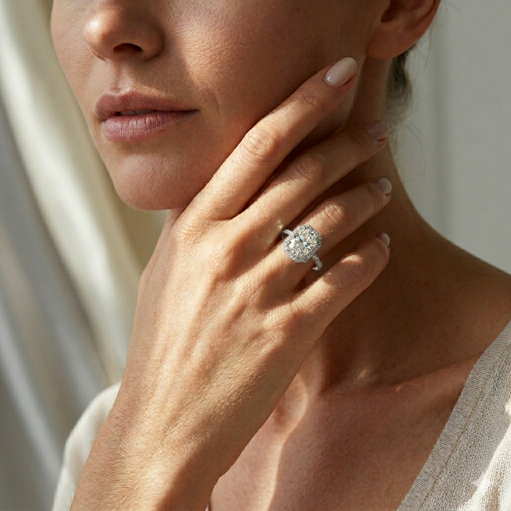 Tessa Oval Shape Halo Engagement Ring in 18K White Gold
