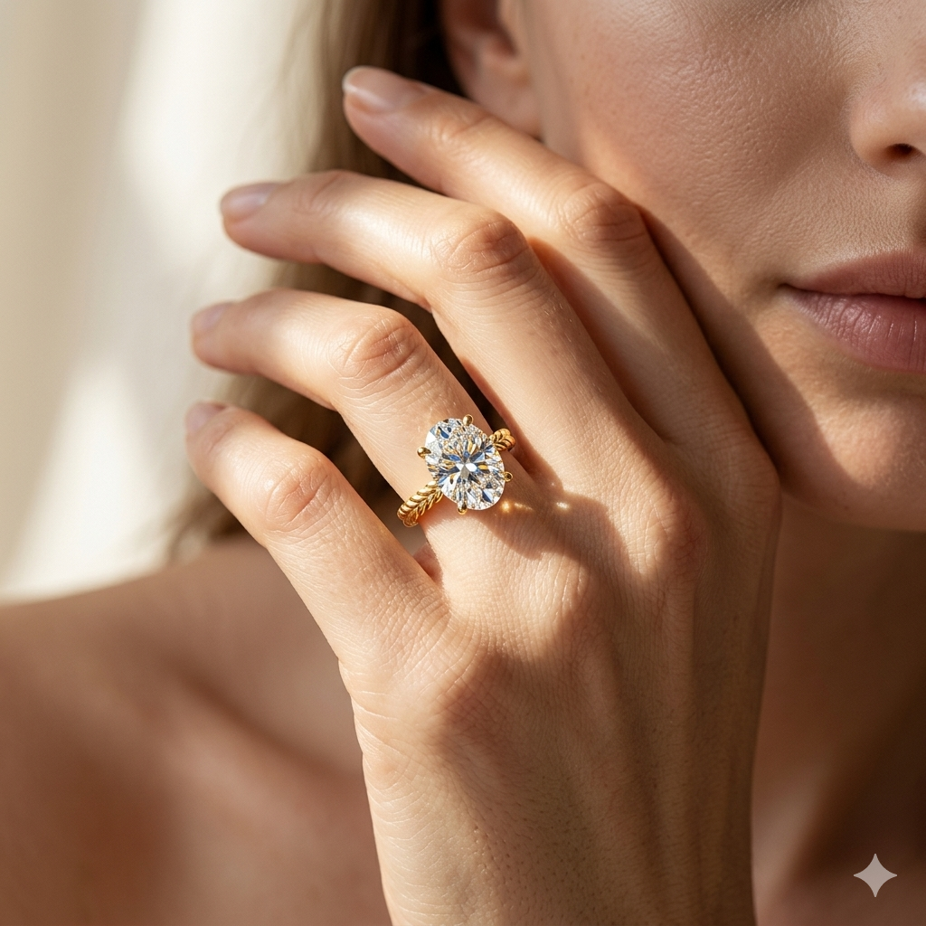 Jayden Oval Shape Classic Engagement Ring in 14K Yellow Gold