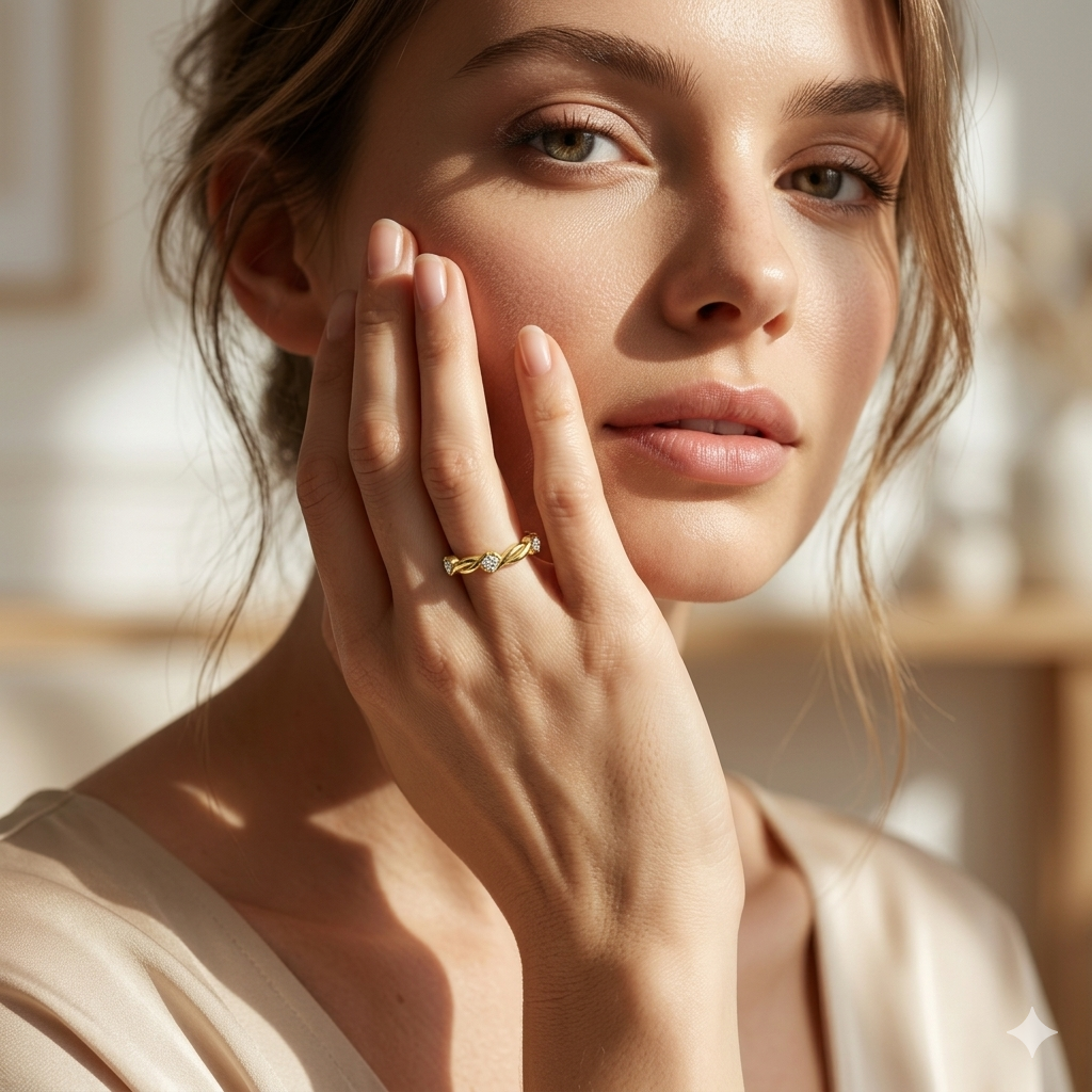 Tatiana - Women's 14k Gold Wedding Ring with Twisted Diamond Design 14K Yellow Gold - Natural Diamond