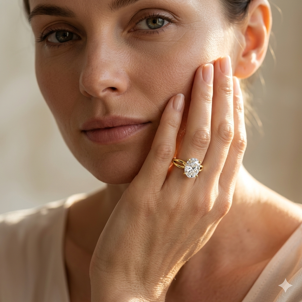 Beatrice Oval Shape Classic Engagement Ring in 14K Yellow Gold