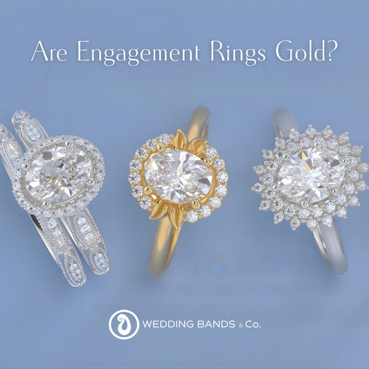 Gold engagement rings in yellow gold, white gold, and rose gold showing metal variety options