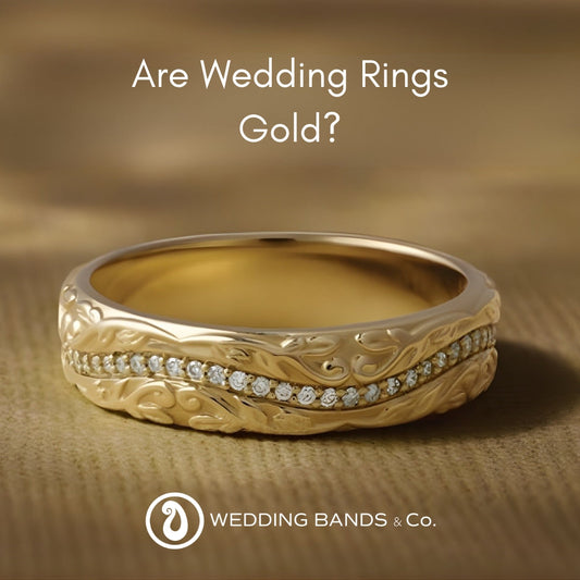 Gold wedding bands in yellow gold, white gold, and rose gold showing metal variety options