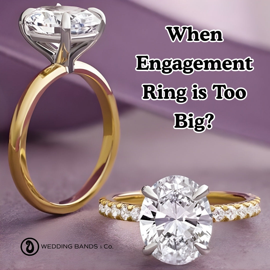 Gold engagement rings in various sizes showing proper fit versus too-big ring sizing issues