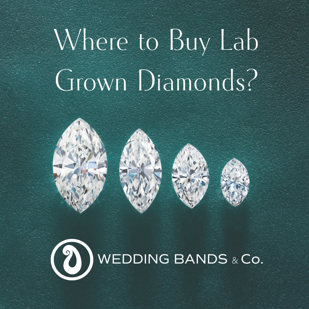 Marquise-cut lab-grown diamonds shown in different sizes on green background for lab-grown diamond buying guide