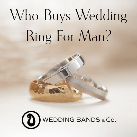 Men’s wedding bands in gold and platinum illustrating who buys the wedding ring for the groom, by Wedding Bands & Co.