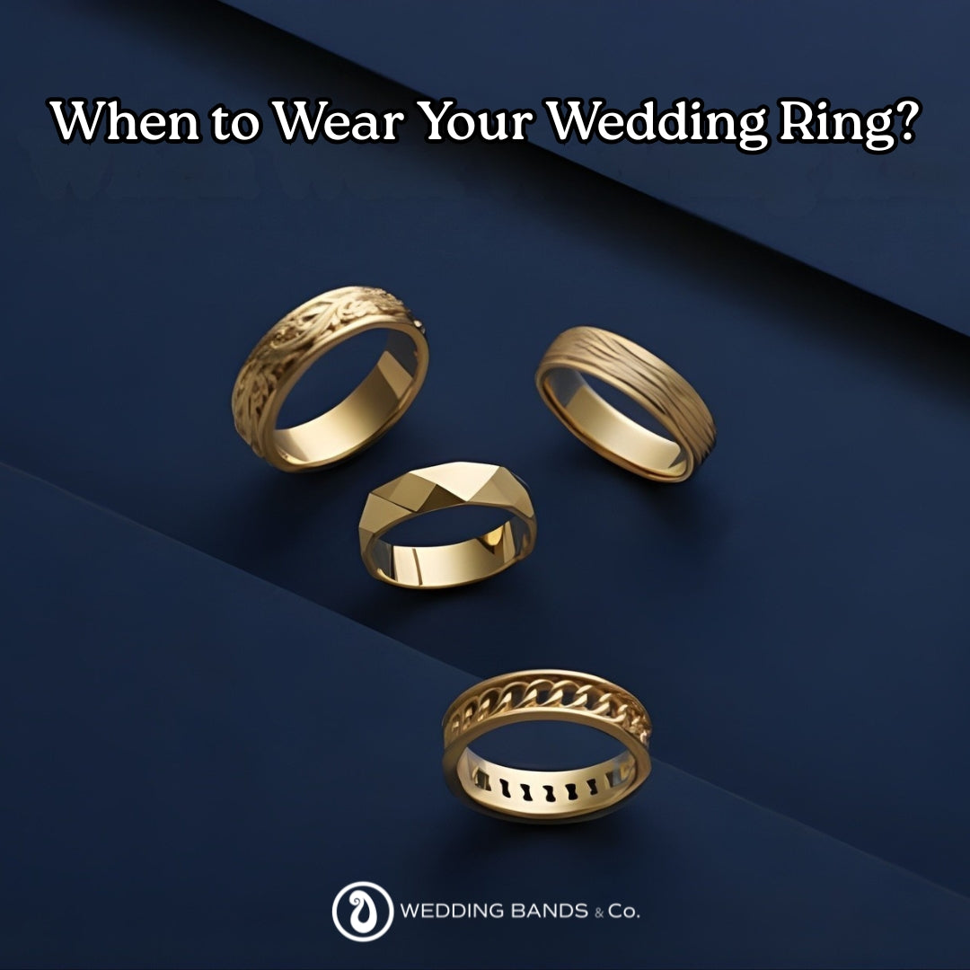 Stack of gold wedding bands with diamond details showing various styles for everyday wear