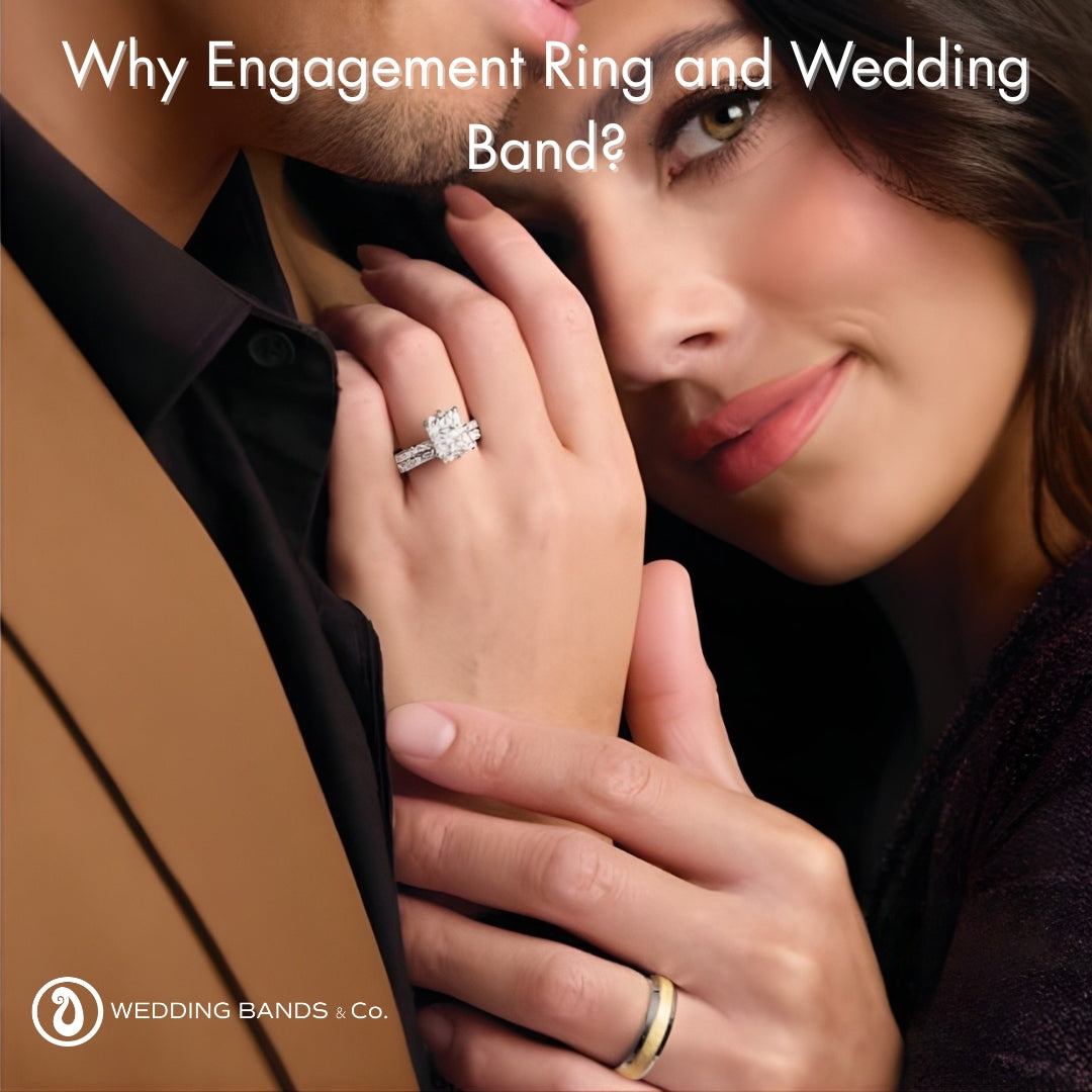 Engagement ring and wedding band stacked together showing symbolic unity and proper placement
