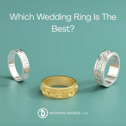 Gold wedding bands in yellow gold, white gold, and rose gold showing metal variety options