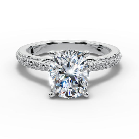 Violet Cushion Shape Classic Engagement Ring in 18K White Gold