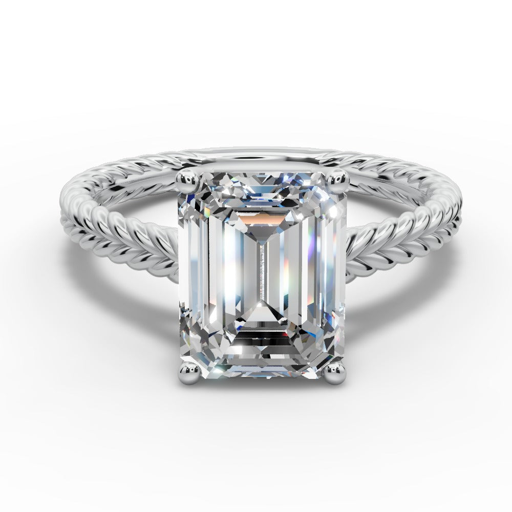 Jayden Emerald Shape Classic Engagement Ring in Platinum