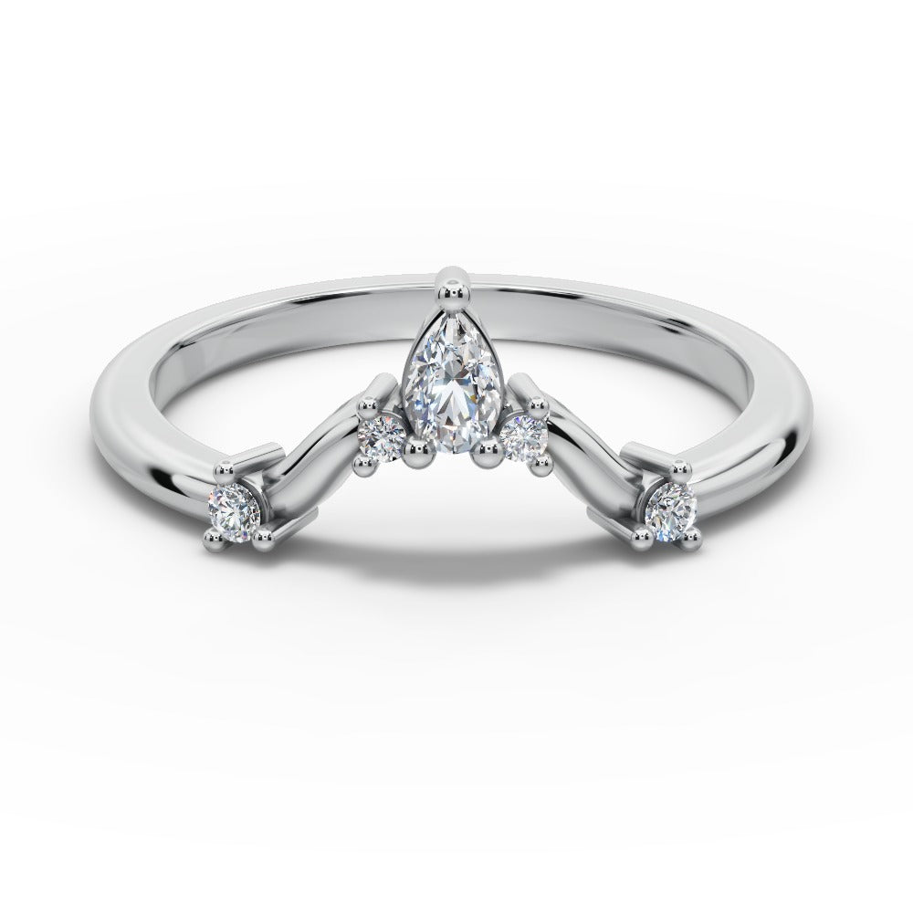 Monica - 14K Gold Pear-Cut Diamond Curved Wedding Ring 14K White Gold - Natural Diamond