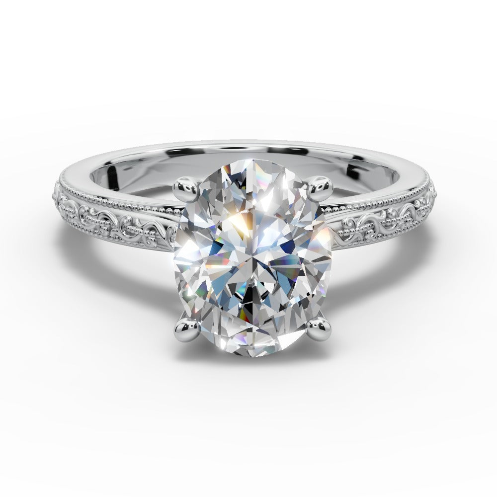 Violet Oval Shape Classic Engagement Ring in 14K White Gold