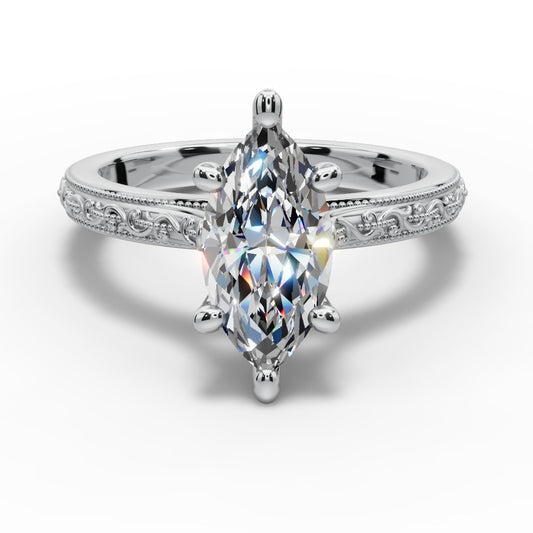 Violet Marquise Shape Classic Engagement Ring in 14K White Gold