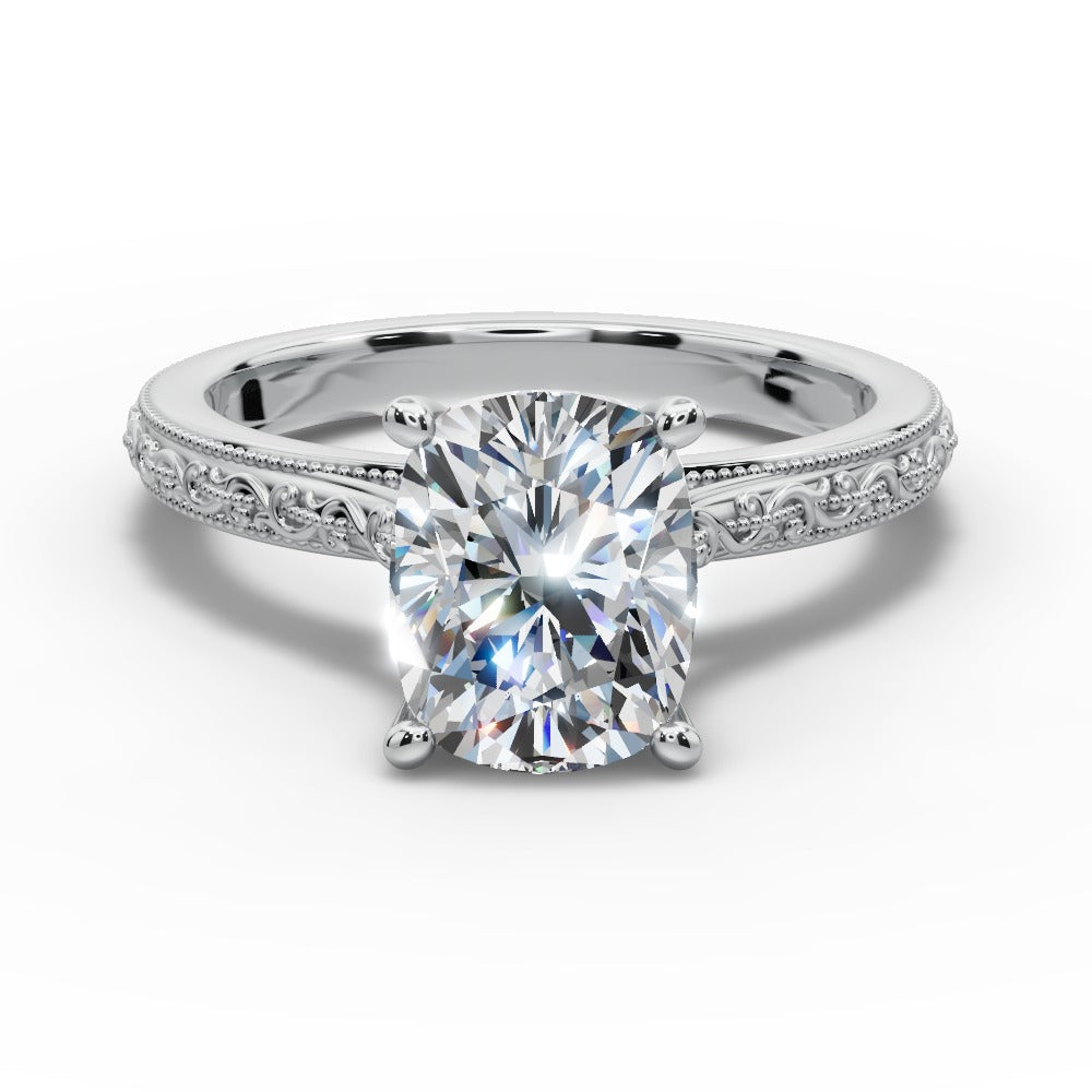 Violet Cushion Shape Classic Engagement Ring in Platinum