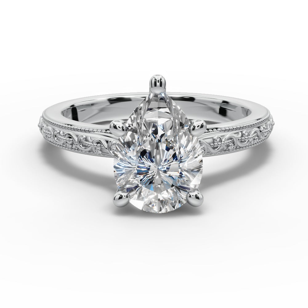 Violet Pear Shape Classic Engagement Ring in Platinum
