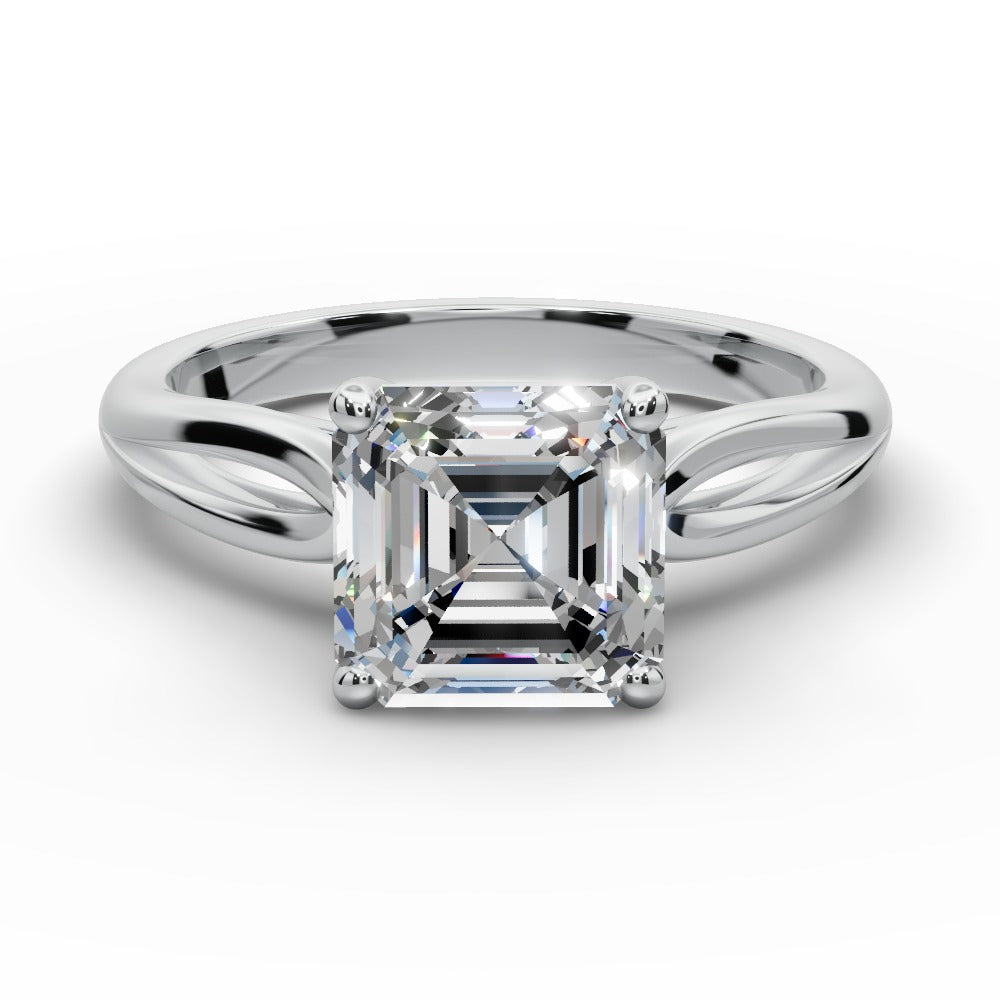 Beatrice Square Emerald Shape Classic Engagement Ring in Platinum