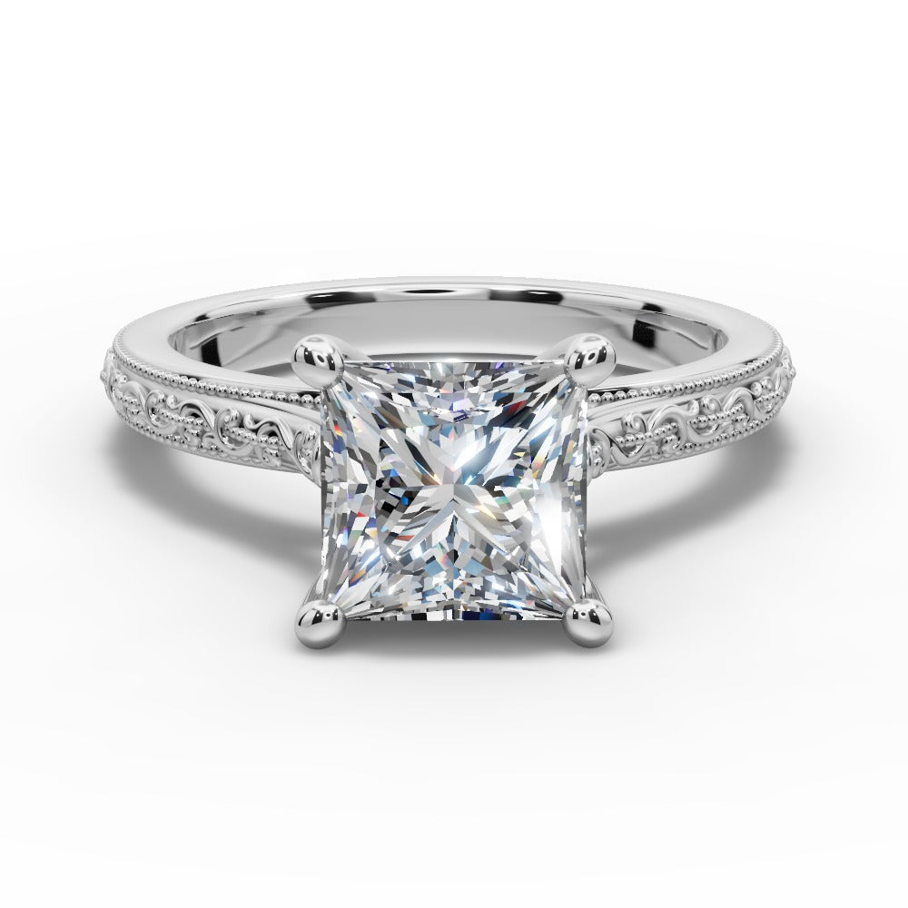 Violet Princess Shape Classic Engagement Ring in Platinum