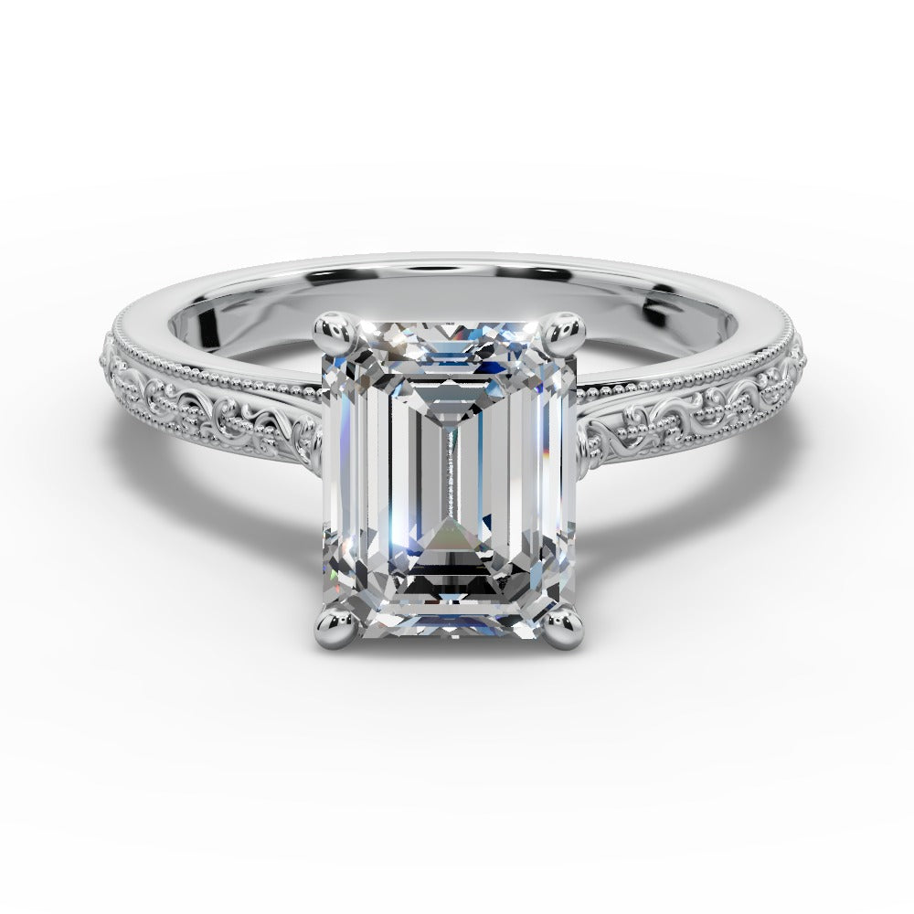 Violet Emerald Shape Classic Engagement Ring in Platinum