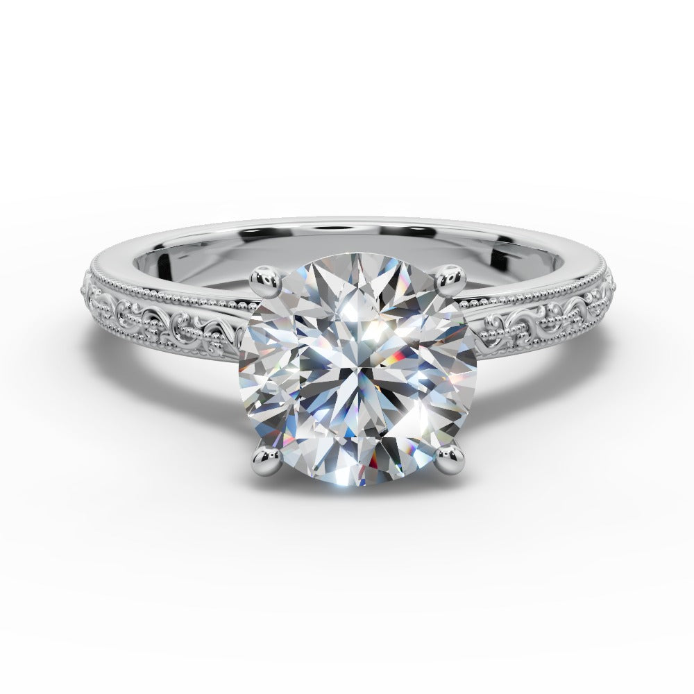 Violet Round Shape Classic Engagement Ring in Platinum
