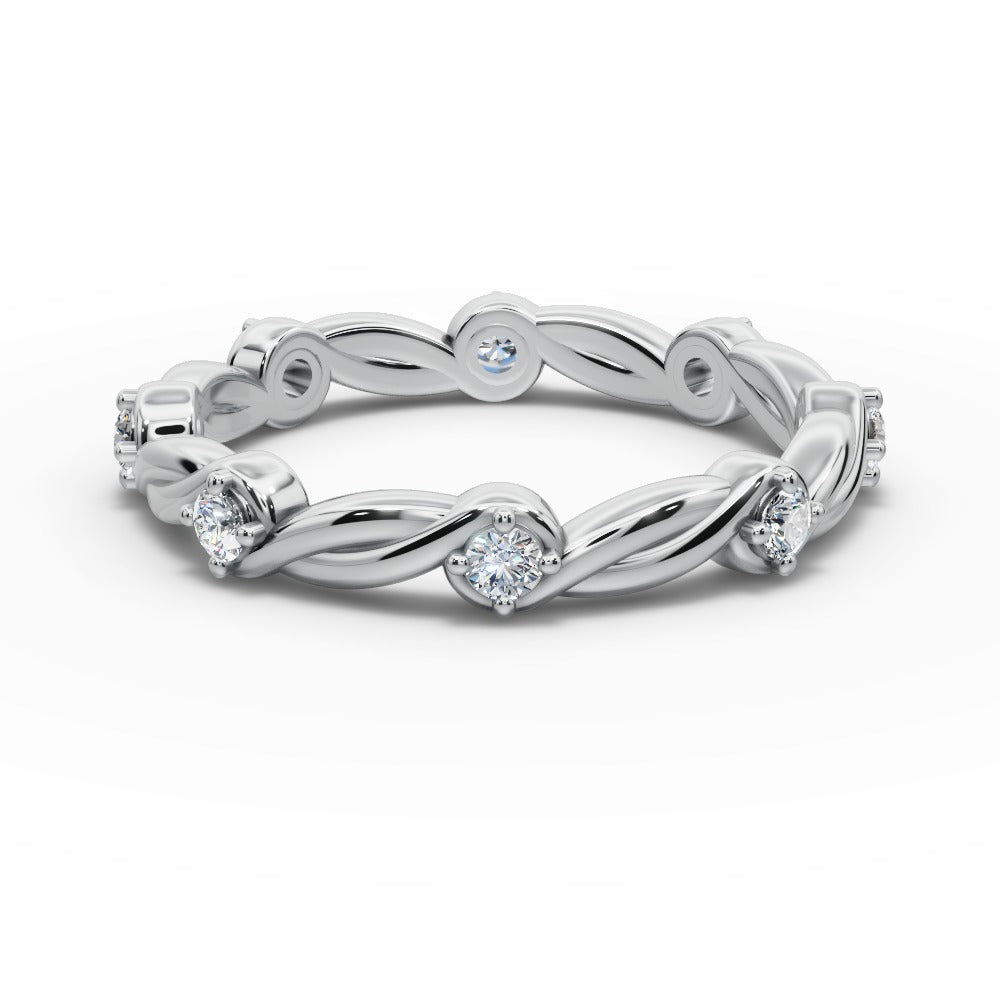 Tatiana - Women's 14k Gold Wedding Ring with Twisted Diamond Design 14K White Gold - Natural Diamond