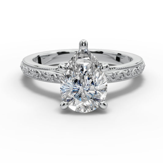 Violet Pear Shape Classic Engagement Ring in 18K White Gold