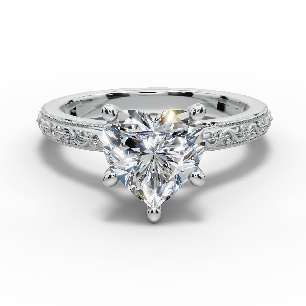 Violet Heart Shape Classic Engagement Ring in 14K White Gold