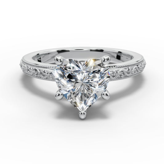 Violet Heart Shape Classic Engagement Ring in 14K White Gold