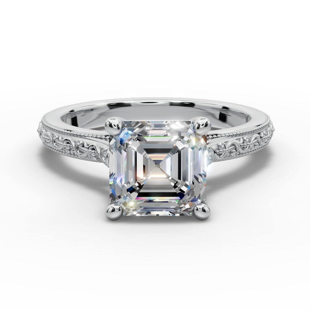 Violet Square Emerald Shape Classic Engagement Ring in Platinum