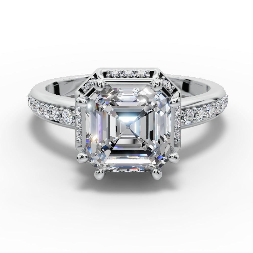 Tessa Square Emerald Shape Halo Engagement Ring in Platinum