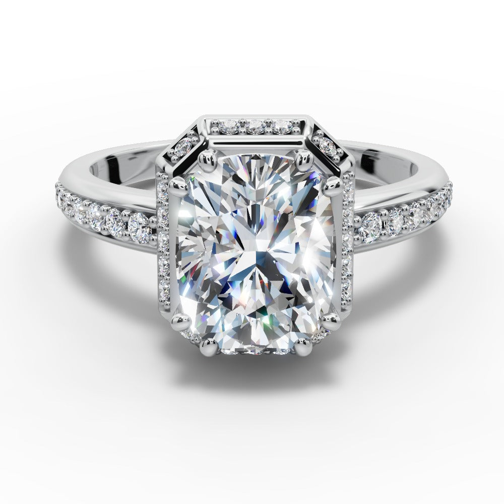 Tessa Cushion Shape Halo Engagement Ring in 14K White Gold