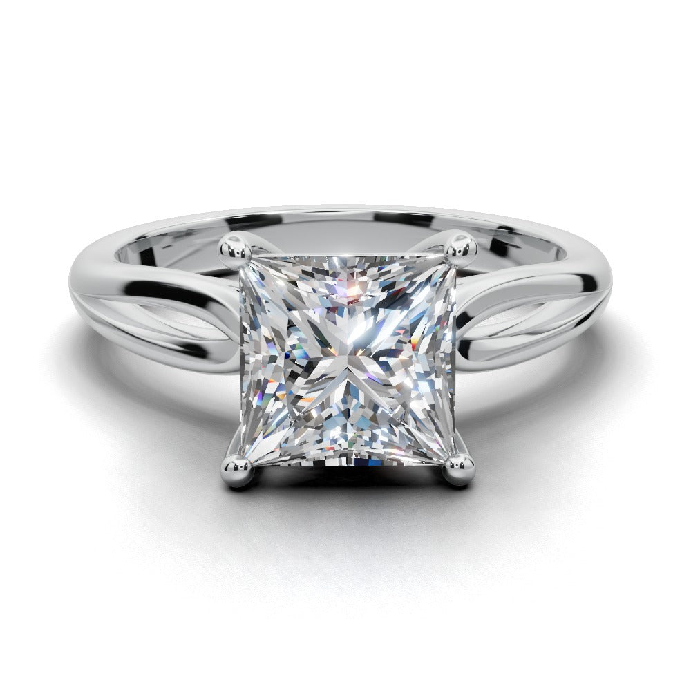 Beatrice Princess Shape Classic Engagement Ring in 14K White Gold