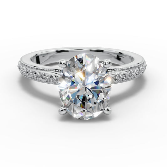Violet Oval Shape Classic Engagement Ring in Platinum