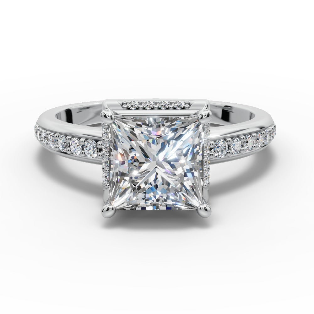 Tessa Princess Shape Halo Engagement Ring in 14K White Gold