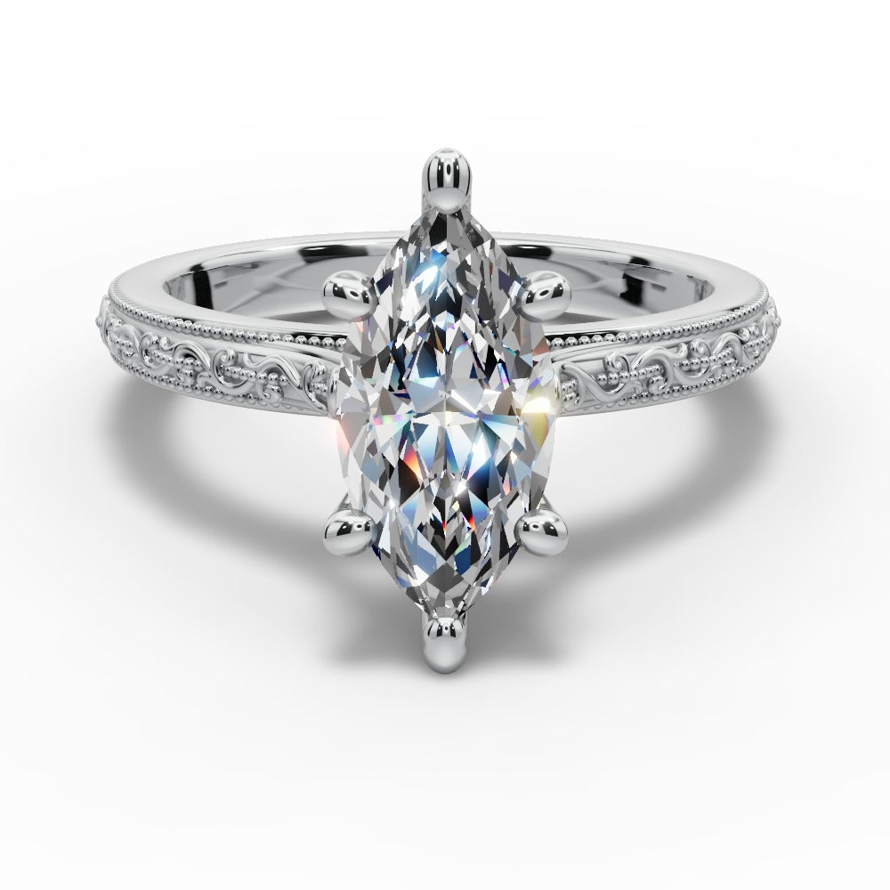 Violet Marquise Shape Classic Engagement Ring in 18K White Gold