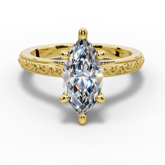 Violet Marquise Shape Classic Engagement Ring in 18K Yellow Gold