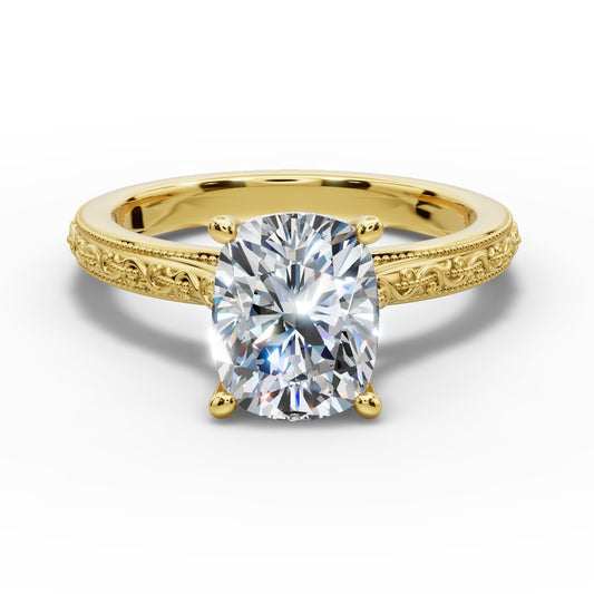Violet Cushion Shape Classic Engagement Ring in 18K Yellow Gold