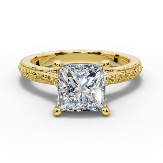Violet Princess Shape Classic Engagement Ring in 18K Yellow Gold