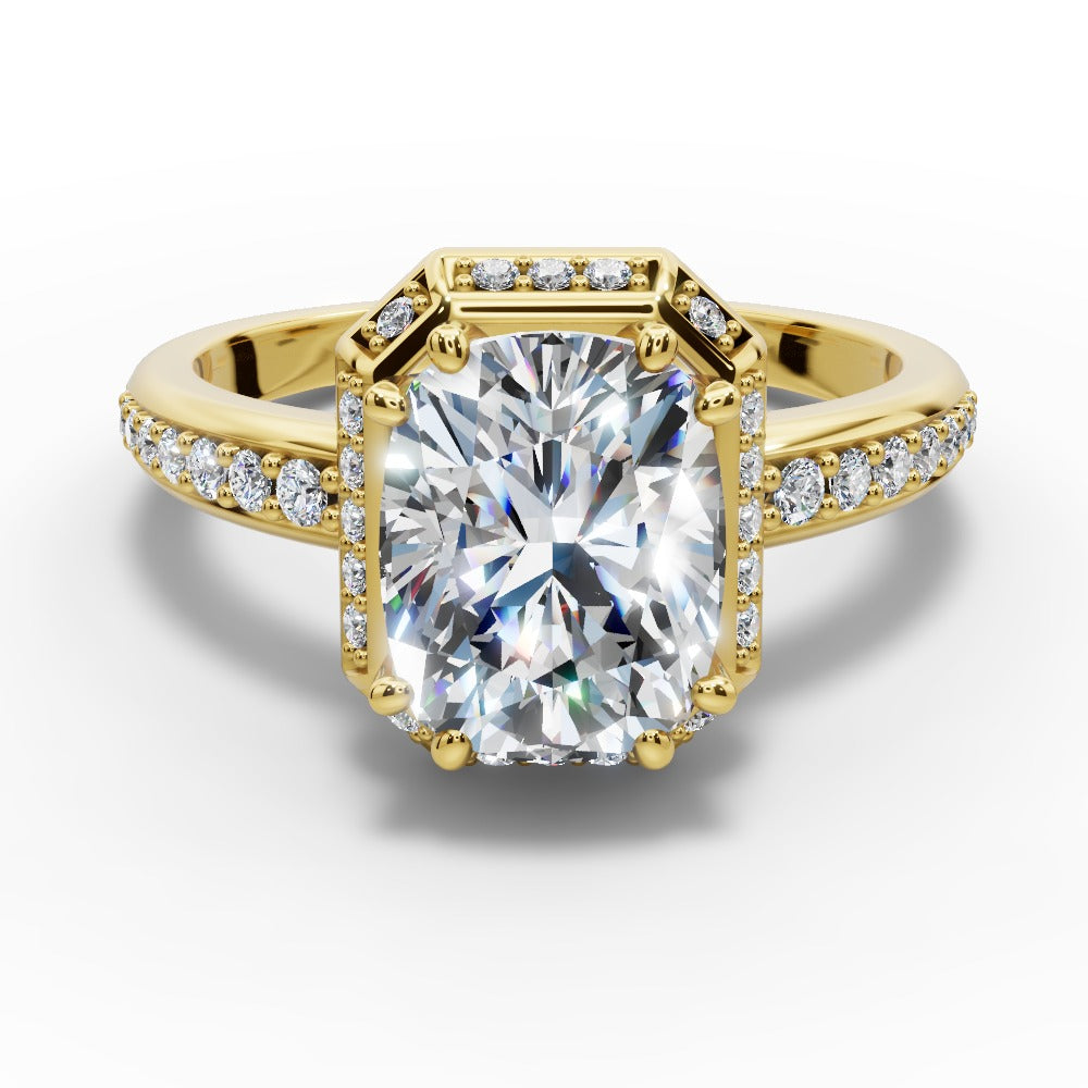 Tessa Cushion Shape Halo Engagement Ring in 14K Yellow Gold