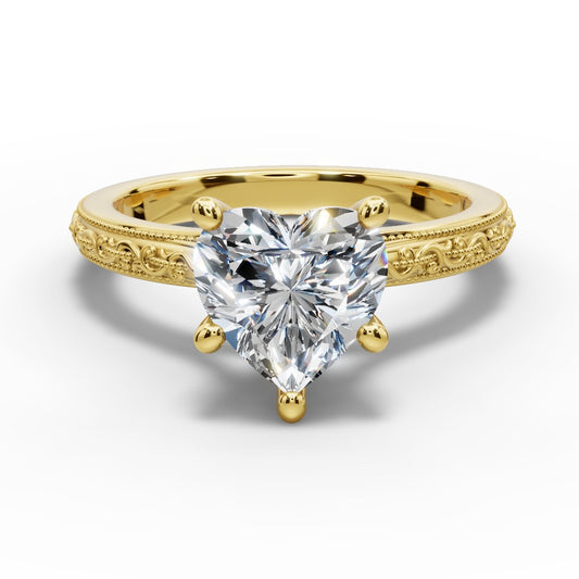 Violet Heart Shape Classic Engagement Ring in 18K Yellow Gold