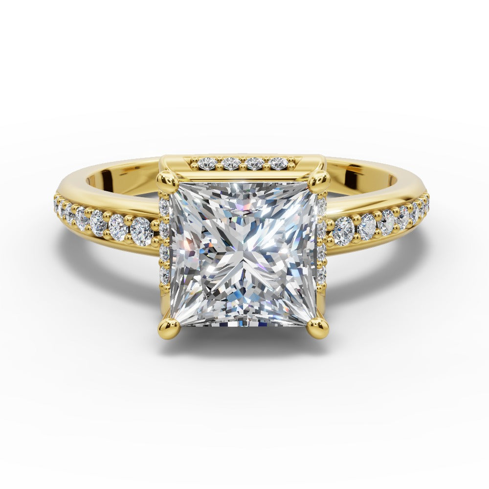 Tessa Princess Shape Halo Engagement Ring in 14K Yellow Gold