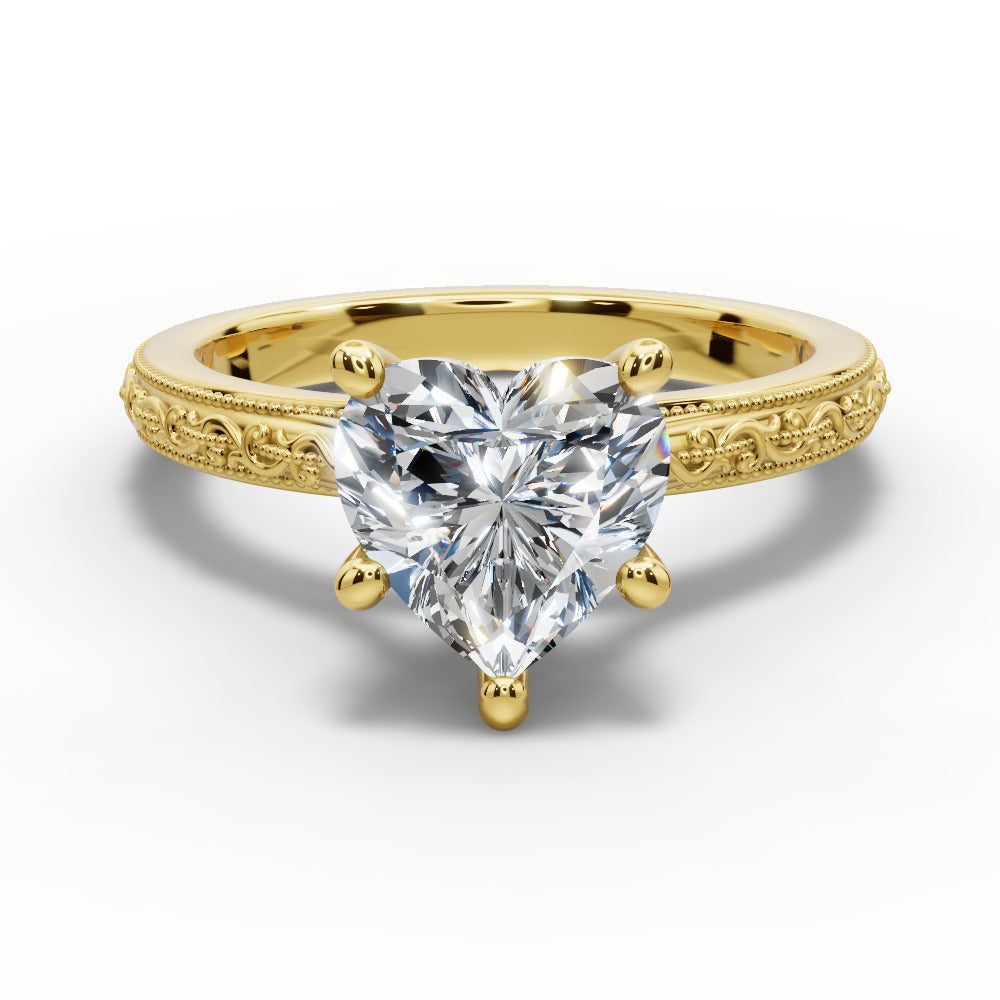 Violet Heart Shape Classic Engagement Ring in 14K Yellow Gold