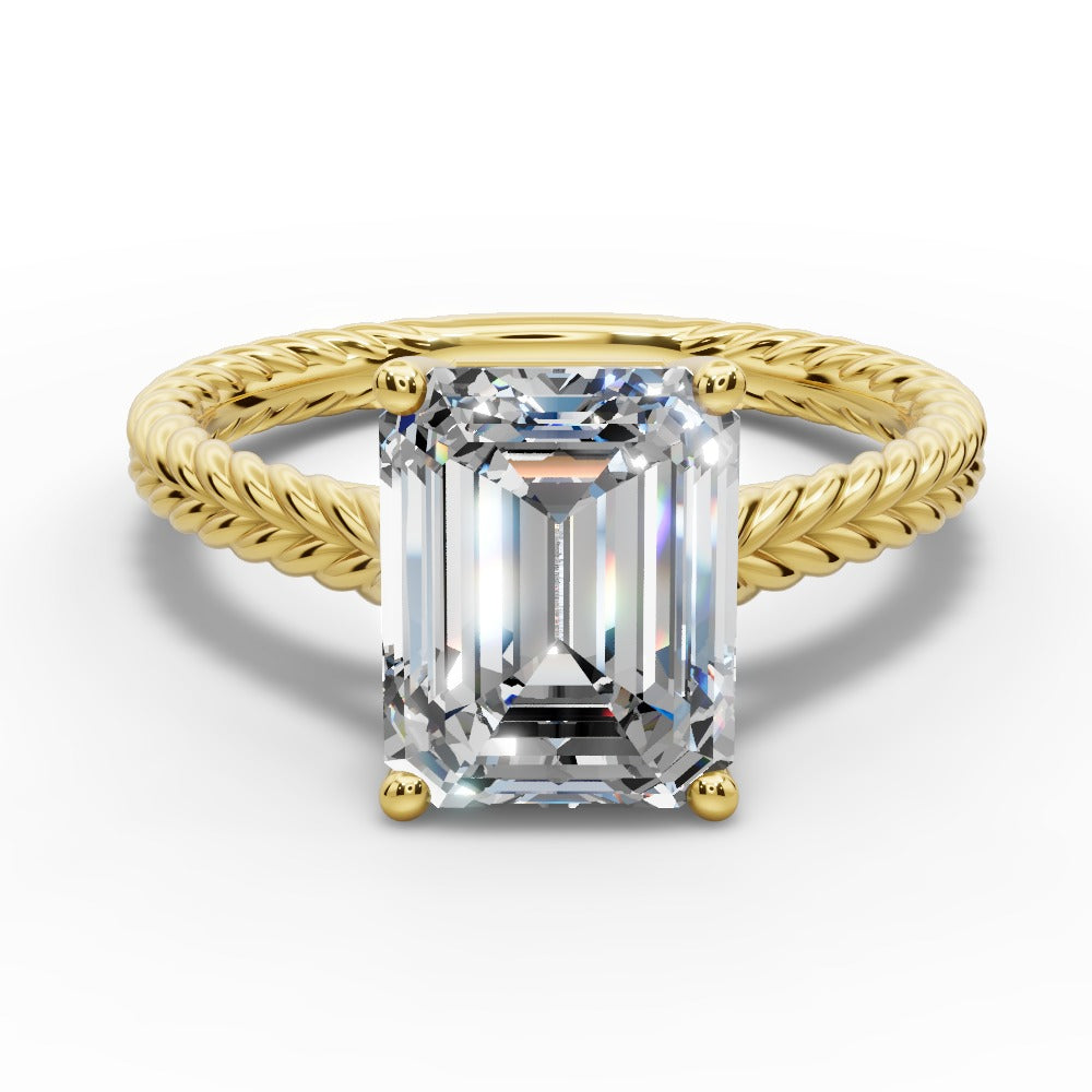 Jayden Emerald Shape Classic Engagement Ring in 18K Yellow Gold
