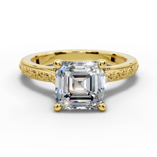 Violet Square Emerald Shape Classic Engagement Ring in 18K Yellow Gold