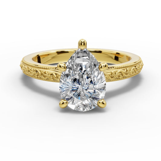 Violet Pear Shape Classic Engagement Ring in 14K Yellow Gold