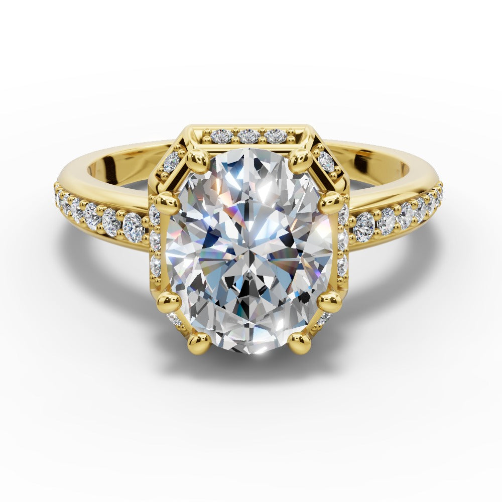 Tessa Oval Shape Halo Engagement Ring in 18K Yellow Gold